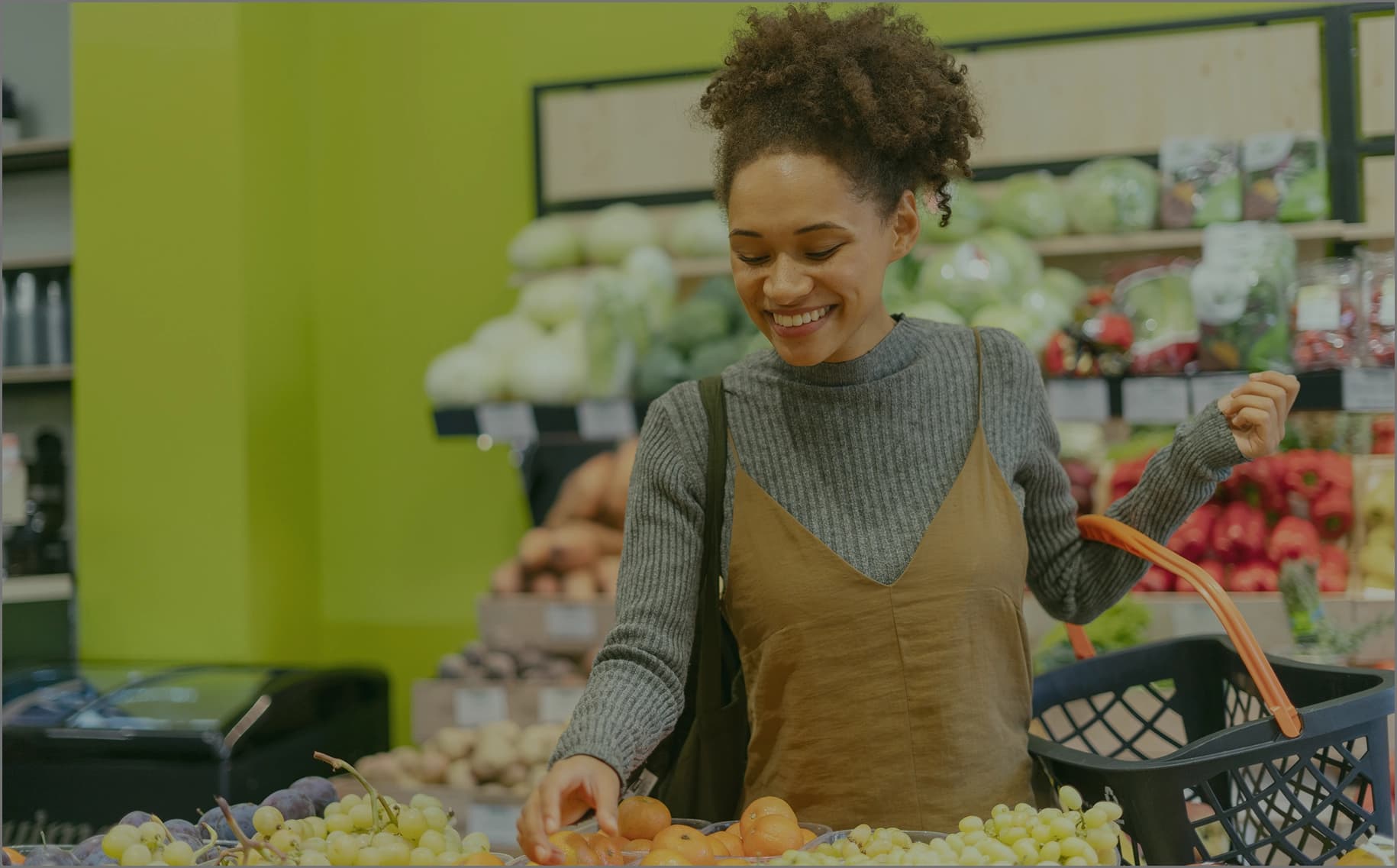 Happy customer shopping for groceries